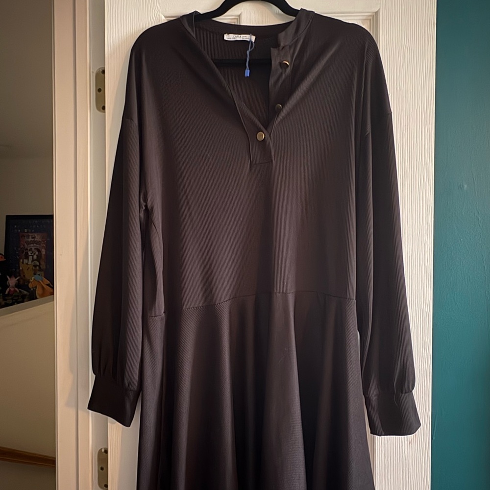 Zara Drop Waist Black Dress